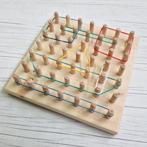 GeoBoard en bois, outil d'apprentissage Waldorf et Montessori en bois massif | Jeu en bois pour enfants | Jouets éducatifs
