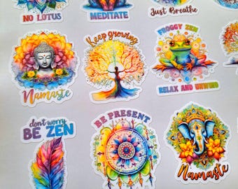Yoga Stickers Set von 20 - Wasserfeste Vinyl-Etiketten für Laptop, Wasserflasche, Becher - Meditation Aufkleber für Yoga-Liebhaber