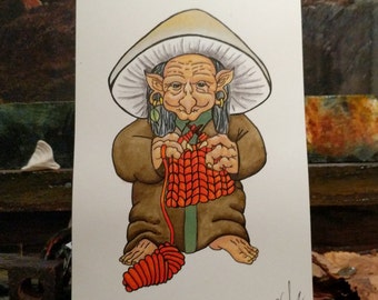 Knitting Troll, Original Painting