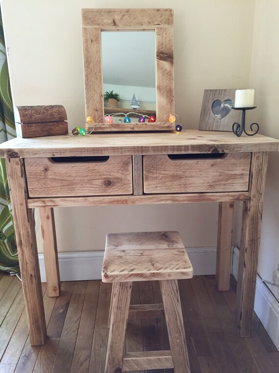 Wooden Reclaimed Wood Dressing Table With Stool And Mirror Set Wooden Reclaimed Wood Dressing Table