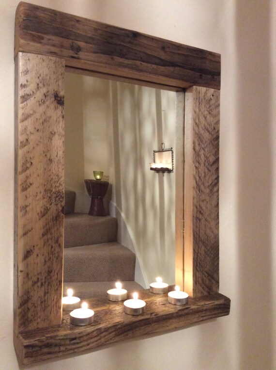 wooden / wood mirror with shelf handmade reclaimed wood | Etsy