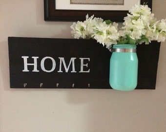 Chalkboard Key Hanger with Ball Jar of Flowers