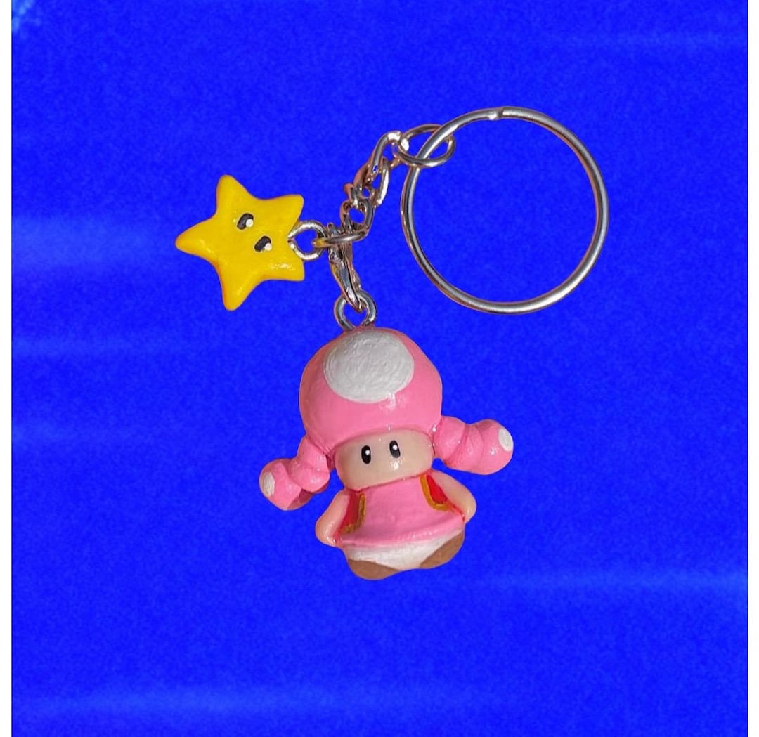 ハンドメイドのキノピオキーホルダー - マリオ風チャーム、かわいい