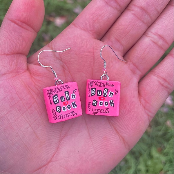 Mean Girls Earrings | Cute Y2K Jewelry | Pink Burn Book Earrings | Polymer Clay Miniature | Clay Charms | Cute Accessories | Gift for her