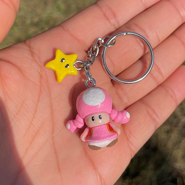 Toadette Keychain | Kawai Gifts | Handmade Polymer Clay Charms | Cute Pink Accessories | Mario Bros Accessories | Gift for Girl Gamers