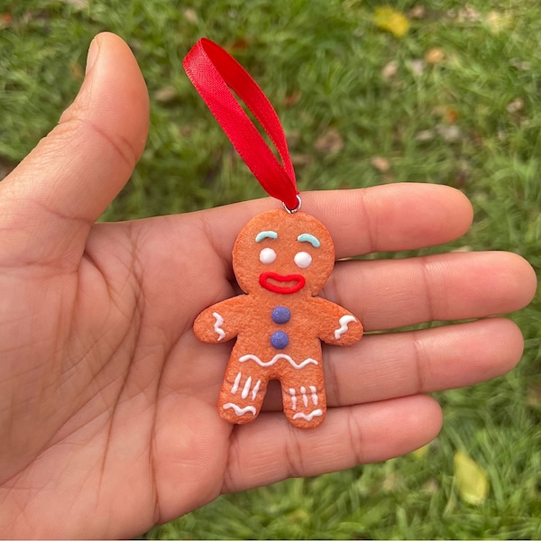 Gingerbread Man Tree Ornament | Handmade Christmas Decor | Holiday Polymer Clay Charm | Shrek | Cute Gingy Cookie | Personalized Gift