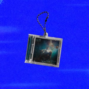 Könnte beinhalten: Eine transparente CD-Hülle, an einer schwarzen Kette befestigt. Auf dem CD-Cover stehen die Worte "FOIZER" und der Albumtitel "Wasted Baby" in weißer Schrift. Das Cover-Artwork zeigt ein dunkles, ätherisches Design mit Blau- und Grüntönen.