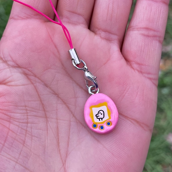 Pink Tamagotchi Phone Charm | Cute Y2K Charm | Kawai Pastels Accessories | 90s Miniature Toy | Gift for her | Gift for Daughter