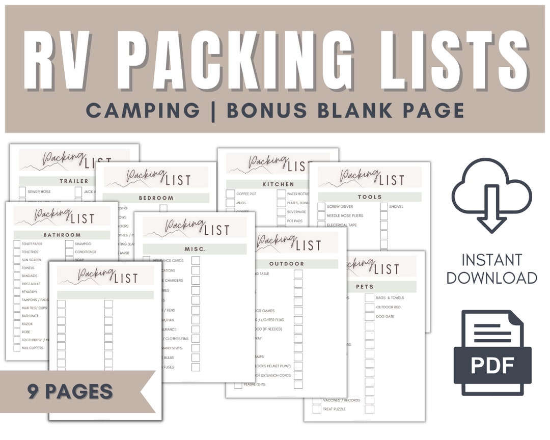 PRINTABLE RV / CAMPING Packing Lists Etsy