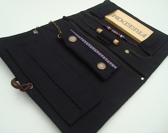 Handmade Vegan Tobacco Pouch Kit with Wooden Roll-Base