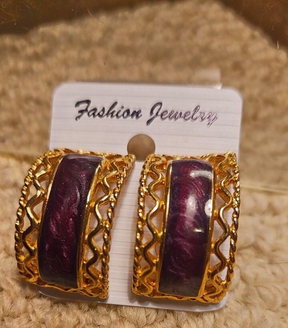 Vtg 90s purple and gold tone zig zag pattern pier… - image 3