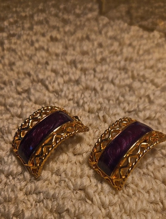 Vtg 90s purple and gold tone zig zag pattern pier… - image 5