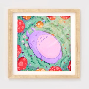 Forest spirit art, cosmos, Pastel art, magical art, purple, ghibli spirits, magical print, girly room, fairytale, Furry Friend
