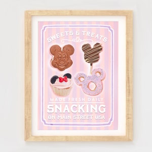 Park Treats Print, Main Street USA, WDW Poster, park Snacks, Wall Art, pastel decor, magical Prints, Mickey treats, Main Street, DCP