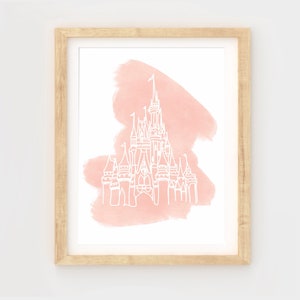 Cinderella Castle Watercolor, park print, magical castle, WDW art, Disneyland print, WDW Art, pink Room Idea, princess art