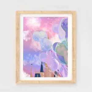 balloon park art, magic kingdom castle, magical castle, pink girly prints, DCP room, magical Room, WDW