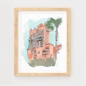 The Hollywood Tower Of Terror Hotel Print, Hollywood Studios, Tower of Terror, Tower Hotel, Park Art, amusement park Art, wdw rides