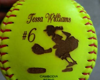 Custom Laser engraved softballs.. One of a kind gift