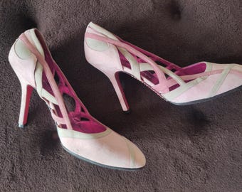 Emanuel Ungaro Paris Suede pumps in sorbet pastel colors, Y2K, sz 40/41, heel 10.5 cm