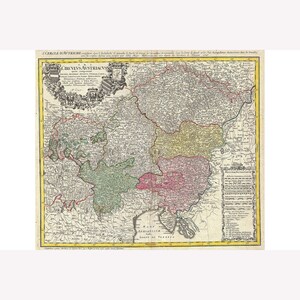 Map Of Austria Bohemia Czech Republic; Antique Map, 1747 -  Teak Wood Magnetic Hanger Frame Optional