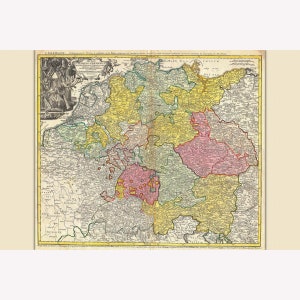 Holy Roman Empire; Antique Map by Homann, 1740 -  Teak Wood Magnetic Hanger Frame Optional