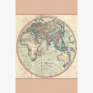 Eastern Hemisphere Antique Map by John Cary, 1801 - Teak Wood Magnetic Hanger Frame Optional
