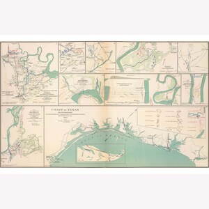 Map of Texas Coastal Defenses, 1864; Antique Civil War Map; Custom Printed -  Teak Wood Magnetic Hanger Frame Optional
