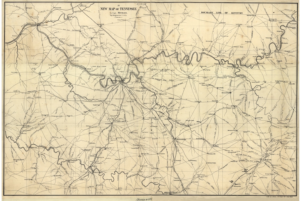 Tennessee Civil War Antique Map by Bien ca.1865 Etsy