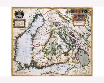 Map of Finland by Blaeu, 1662; Custom Printed to Order -  Teak Wood Magnetic Hanger Frame Optional