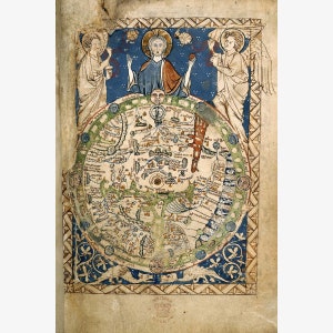 Psalter World Map; Historic Cartography; Antique Map, ca.1265 - Teak Wood Magnetic Hanger Frame Optional