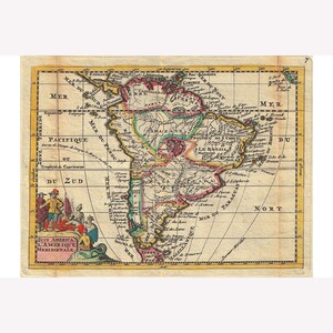 Map Of South America; Antique Map; Historic Cartography, 1747 -  Teak Wood Magnetic Hanger Frame Optional