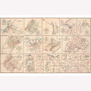 Collage of Virginia Civil War Battlefields Maps, Pub. 1895 by U.S.A. Engineers -  Teak Wood Magnetic Hanger Frame Optional