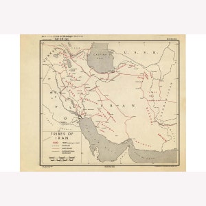 Tribes of Iran, 1945; CIA Central Intelligence Agency Map -  Teak Wood Magnetic Hanger Frame Optional