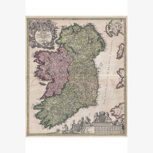 Map Of Ireland; Antique Map; Historic Cartography by Homann, 1716 - Teak Wood Magnetic Hanger Frame Optional