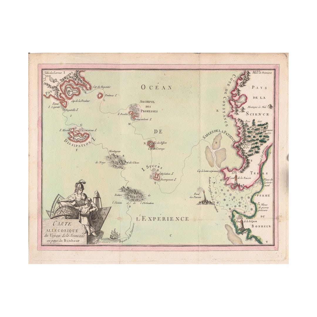Allegorical Map Depicting Youth's Journey to the Land of Happiness ...