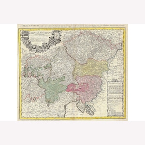 Austria and Bohemia; 1747 Homann Heirs Map -  Teak Wood Magnetic Hanger Frame Optional