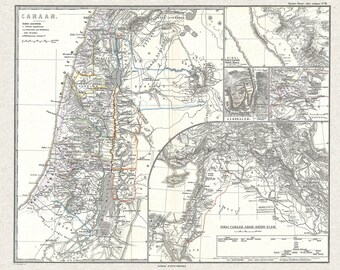 Map of Israel, Canaan, Palestine in Ancient Times, Spruner 1865 -  Teak Wood Magnetic Hanger Frame Optional