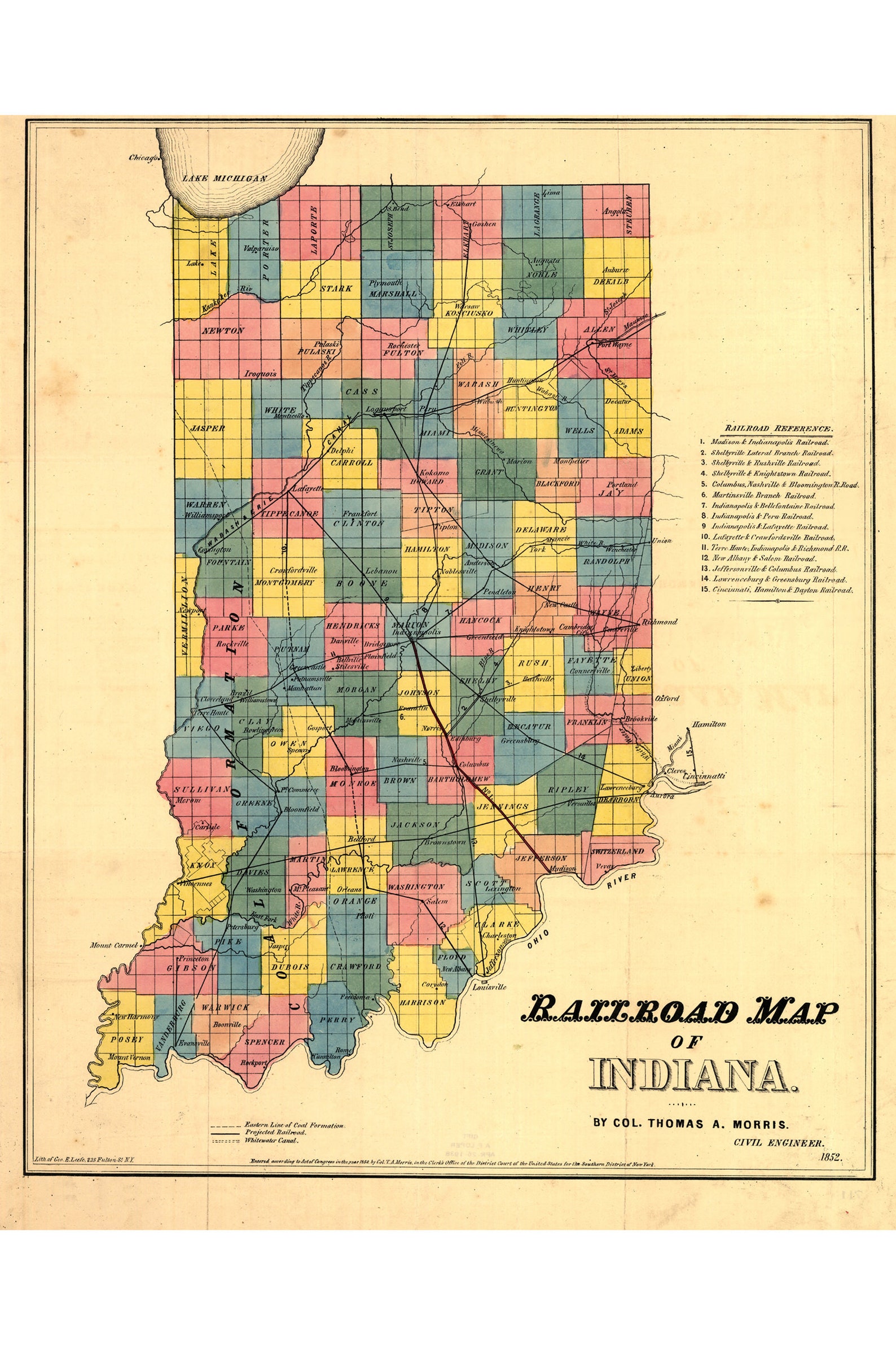 Railroad Map of Indiana 1850 Antique Map Custom Printed | Etsy