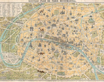 Paris Monuments Map Etsy