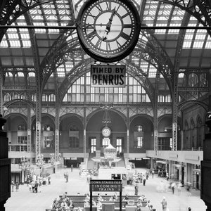 New York Penn Station; 1910 Construction; Custom Printed Photo Poster - Teak Wood Magnetic Hanger Frame Optional