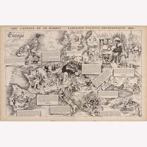 Europe; Antique Map; L&#39;Europe en ce Moment by Barret, 1872 -  Teak Wood Magnetic Hanger Frame Optional