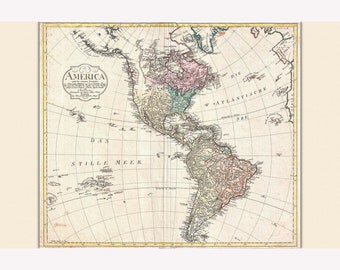 North America & South America; Antique Map by Mannert; 1796 -  Teak Wood Magnetic Hanger Frame Optional