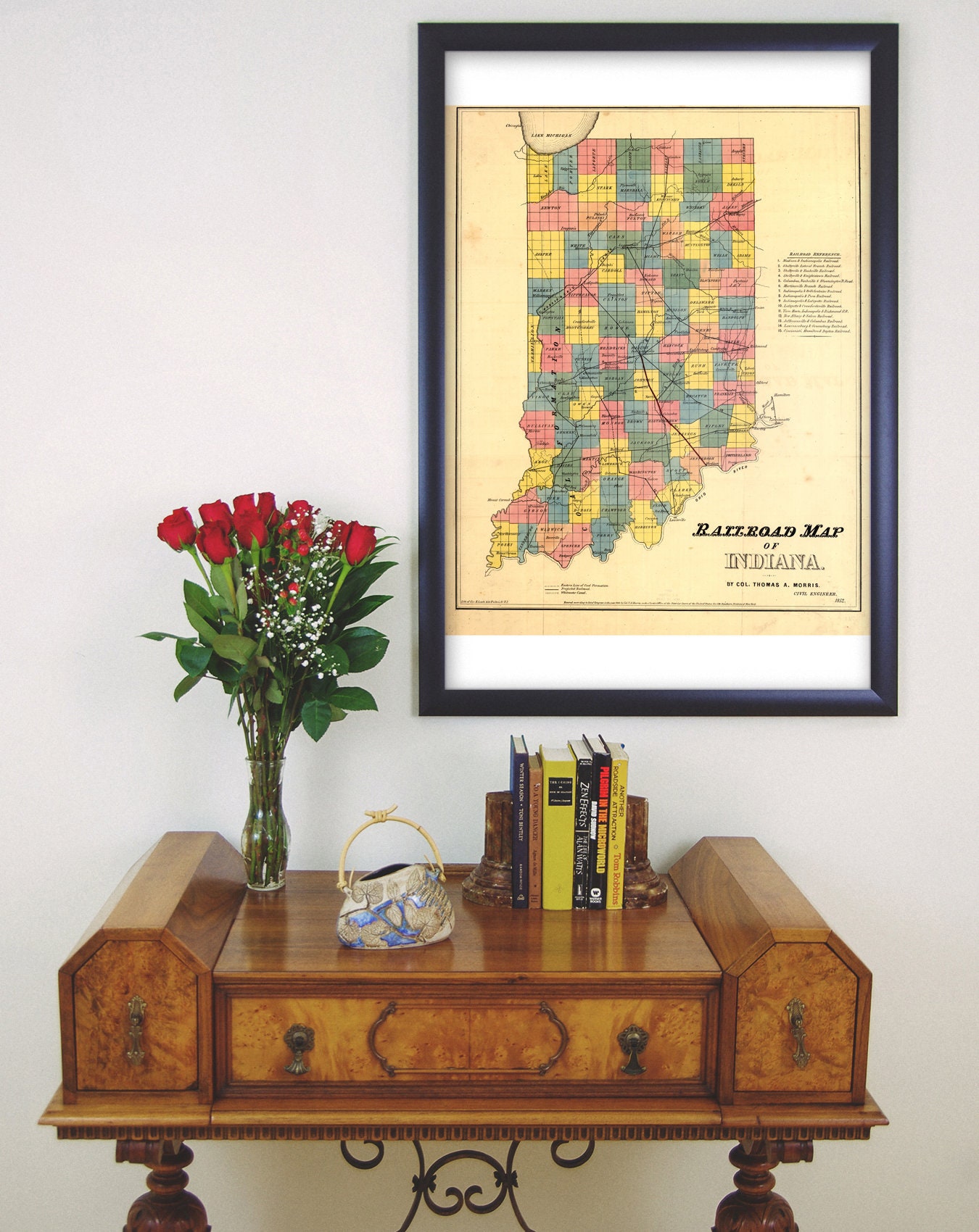 Railroad Map of Indiana 1850 Antique Map Custom Printed | Etsy