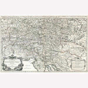 Southern Europe, Italy, Croatia, Slovenia, Austria; Antique Map, 1681 -  Teak Wood Magnetic Hanger Frame Optional