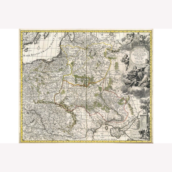 Poland & Lithuania Map, Carolo Allard 1696; Stunning Historic Cartography -  Teak Wood Magnetic Hanger Frame Optional