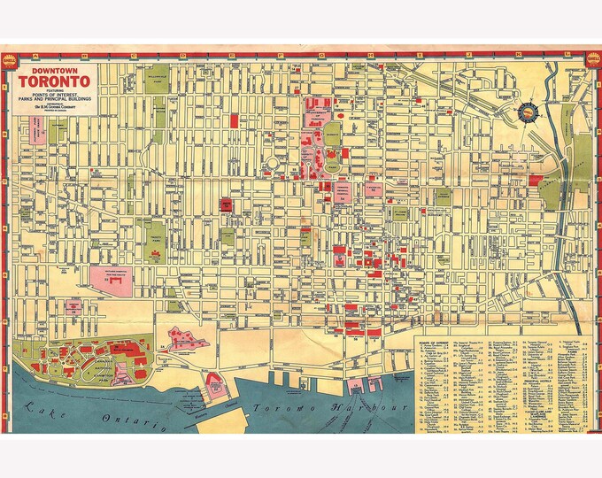 Street Map of Downtown Toronto by Shell Oil, 1930's - Teak Wood ...