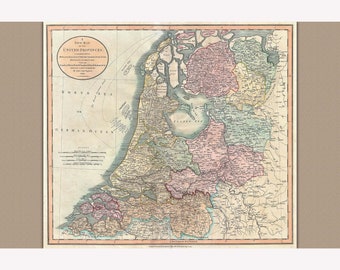 Map of The Netherlands Antique Map by Cary 1799 Custom Printed -  Teak Wood Magnetic Hanger Frame Optional