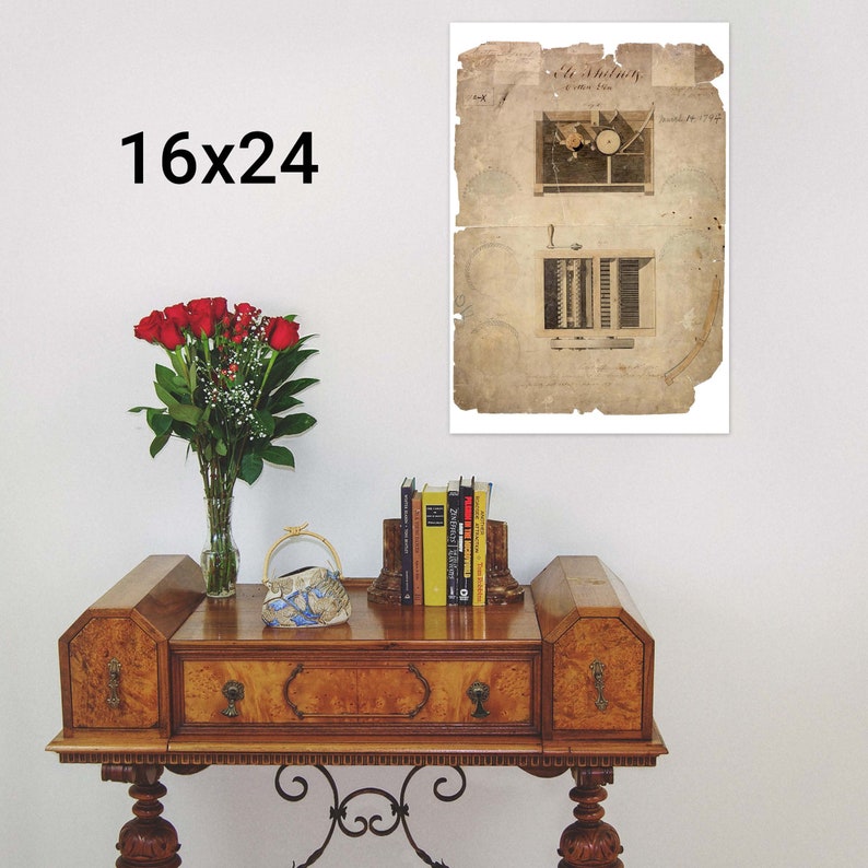 Eli Whitney's Patent for Cotton Gin (1794); Custom Printed Photo Poster ...