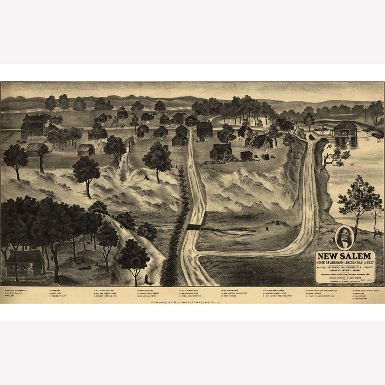 Map of New Salem Illinois Home of Abraham Lincoln 1909 - Etsy