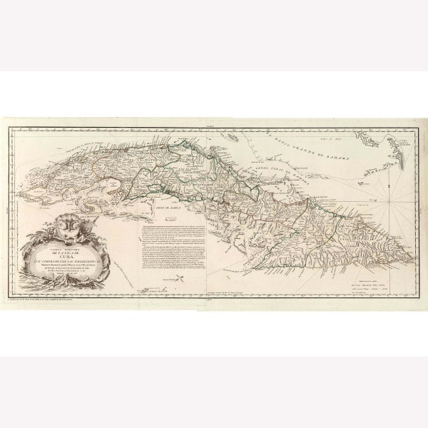 Cuba; Carta Maritima de la Isla; Antique Marine Chart by Don Juan Lopez, 1783 -  Teak Wood Magnetic Hanger Frame Optional